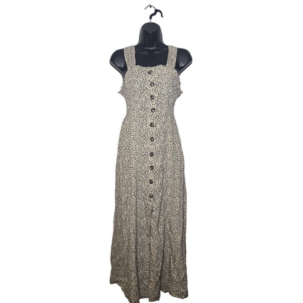Japna Jumper Dress Size Small Tan Leopard Print Button Down Midi Summer